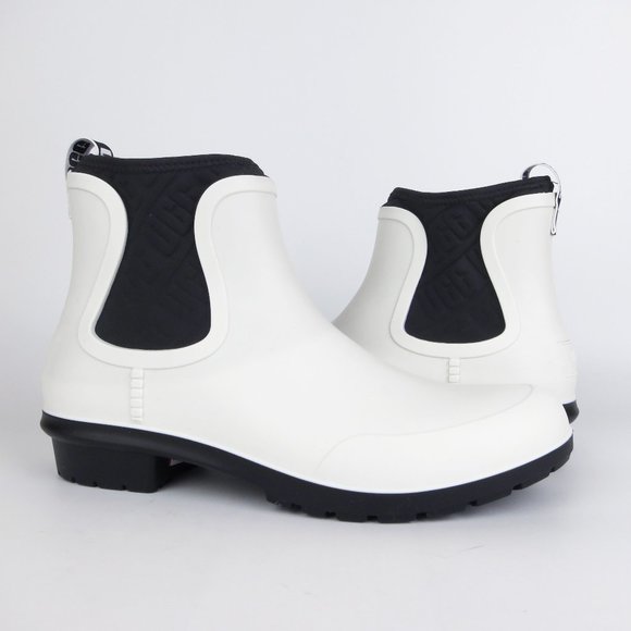 UGG Chevonne Rain Boots Fur Insole Black White NEW - Picture 2 of 6